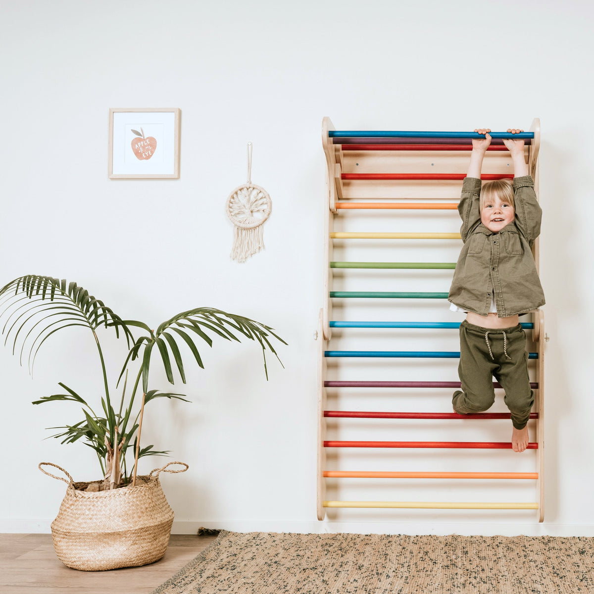Pikler Triangle & Swedish Wall 2-in-1 Climber Set with Ramp - Kids