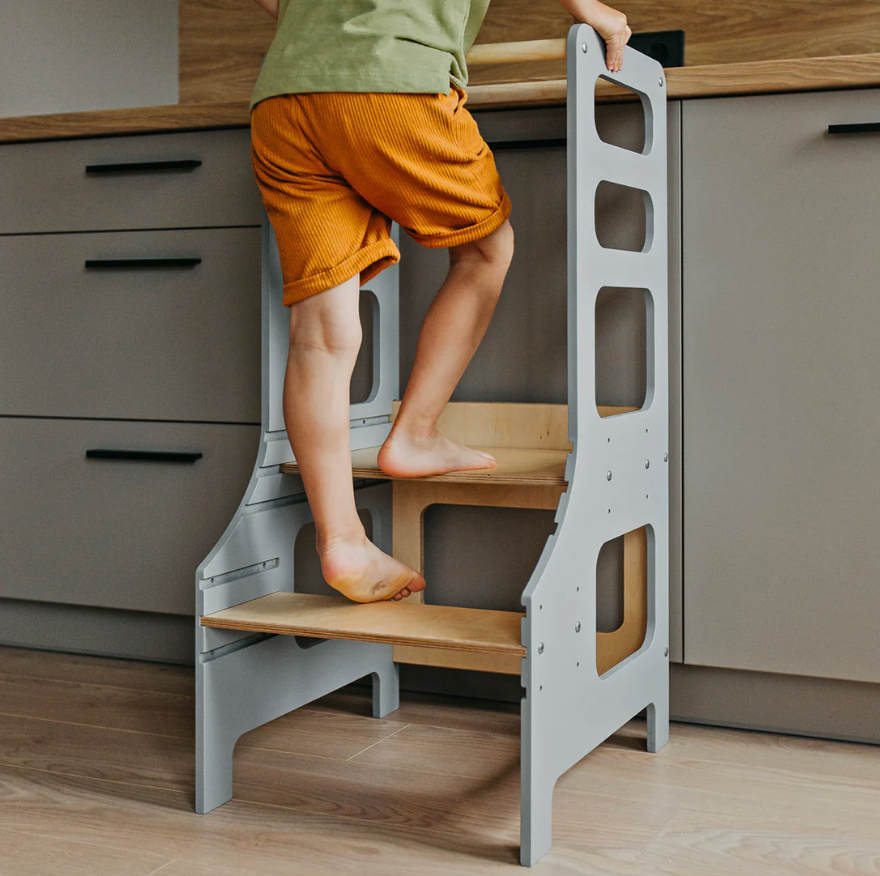 How to use a learning tower safely with a toddler in the kitchen