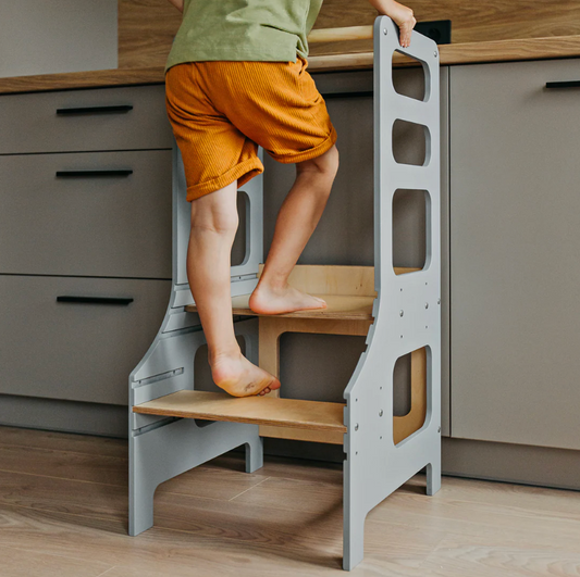 How to use a learning tower safely with a toddler in the kitchen