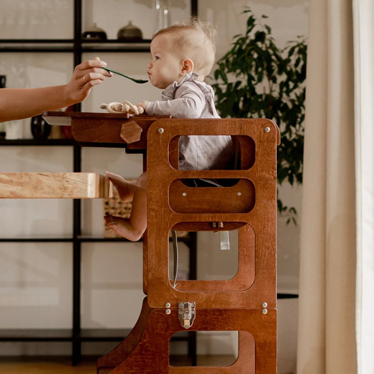 3 in 1 Learning Tower & High Chair: Wood Finish - Kids