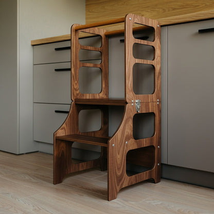3 in 1 Learning Tower & High Chair: Wood Finish - Kids