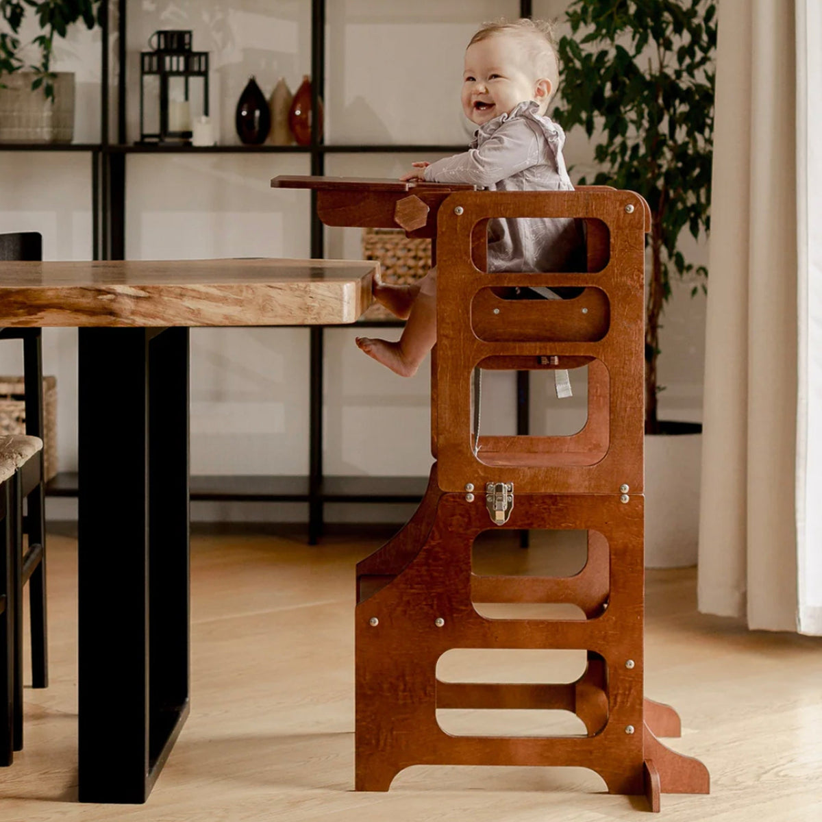 3 in 1 Learning Tower & High Chair: Wood Finish - Kids