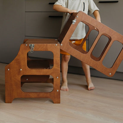 3 in 1 Learning Tower & High Chair: Wood Finish - Kids