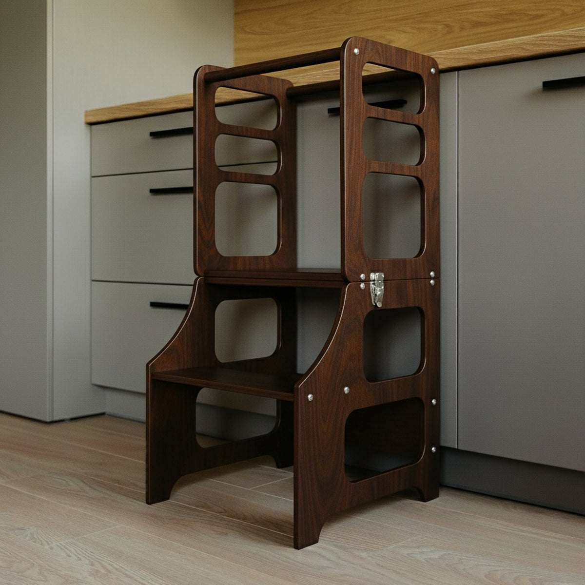 3 in 1 Learning Tower & High Chair: Wood Finish - Kids