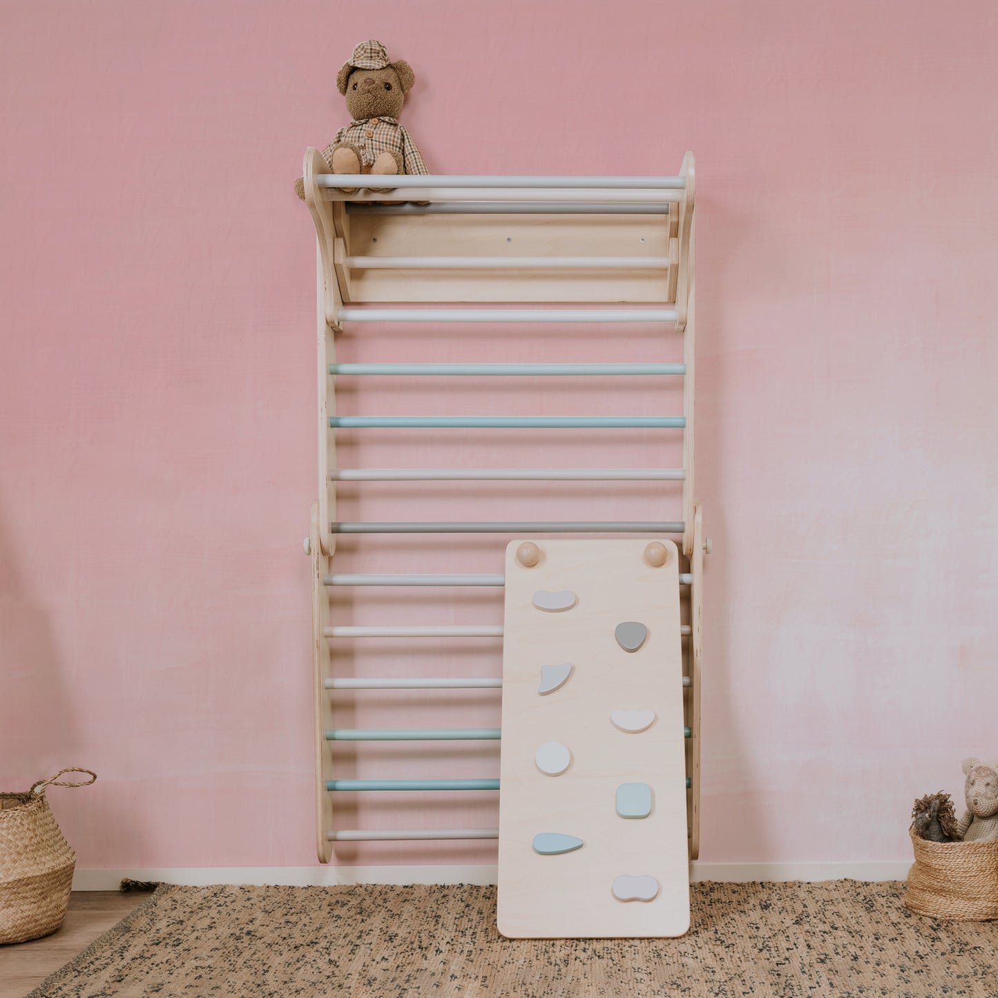 Pikler Dreieck & Sprossenwand 2-in-1 Kletterset mit Rampe