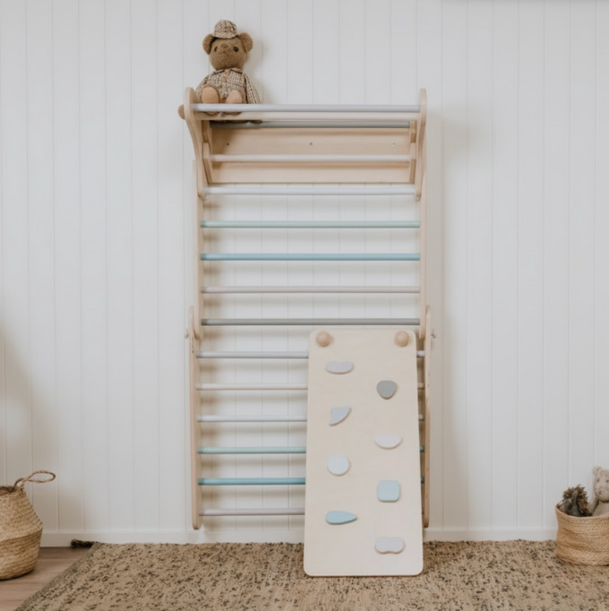 Pikler Dreieck & Sprossenwand 2-in-1 Kletterset mit Rampe