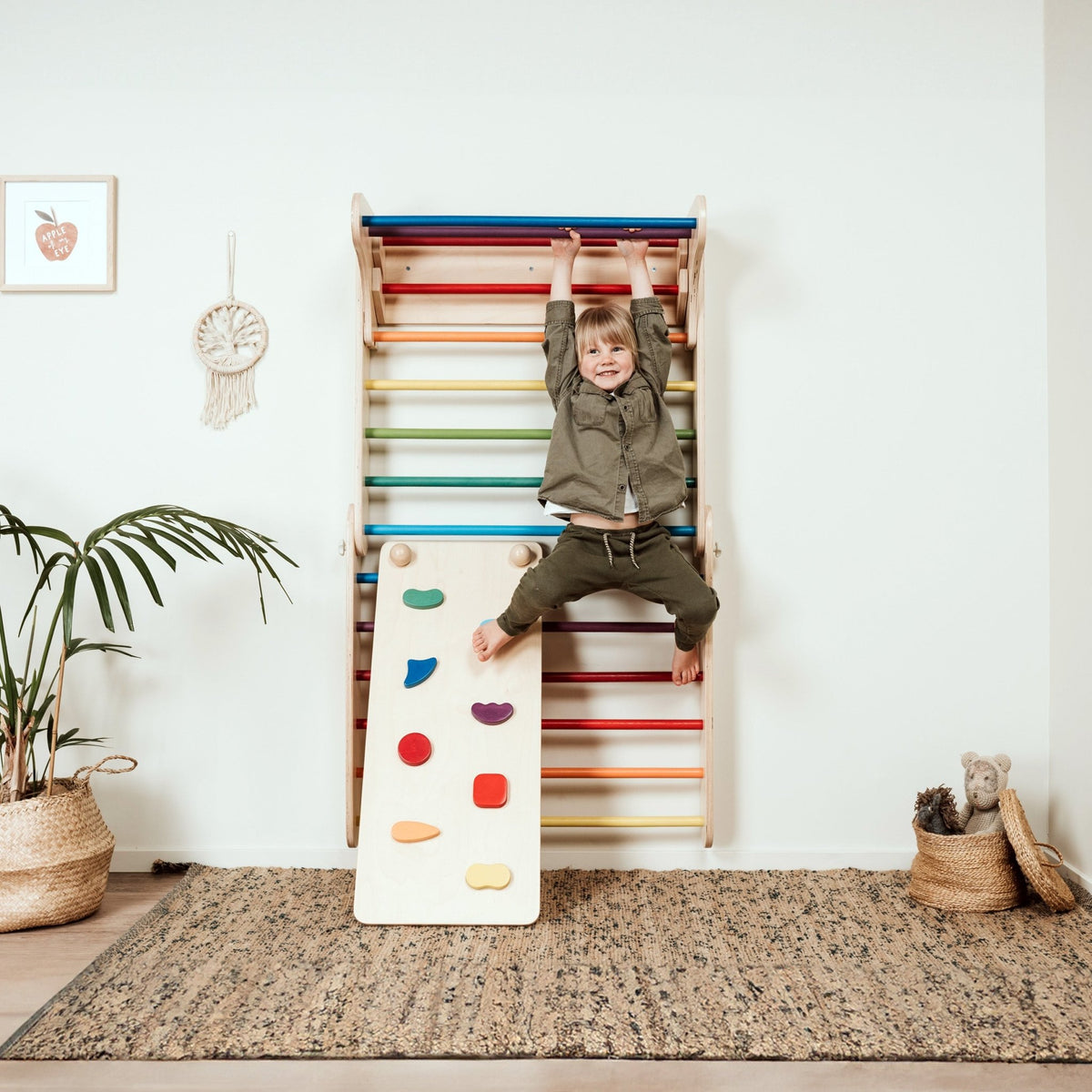 Pikler Triangle & Swedish Wall 2-in-1 Climber Set with Ramp - Kids