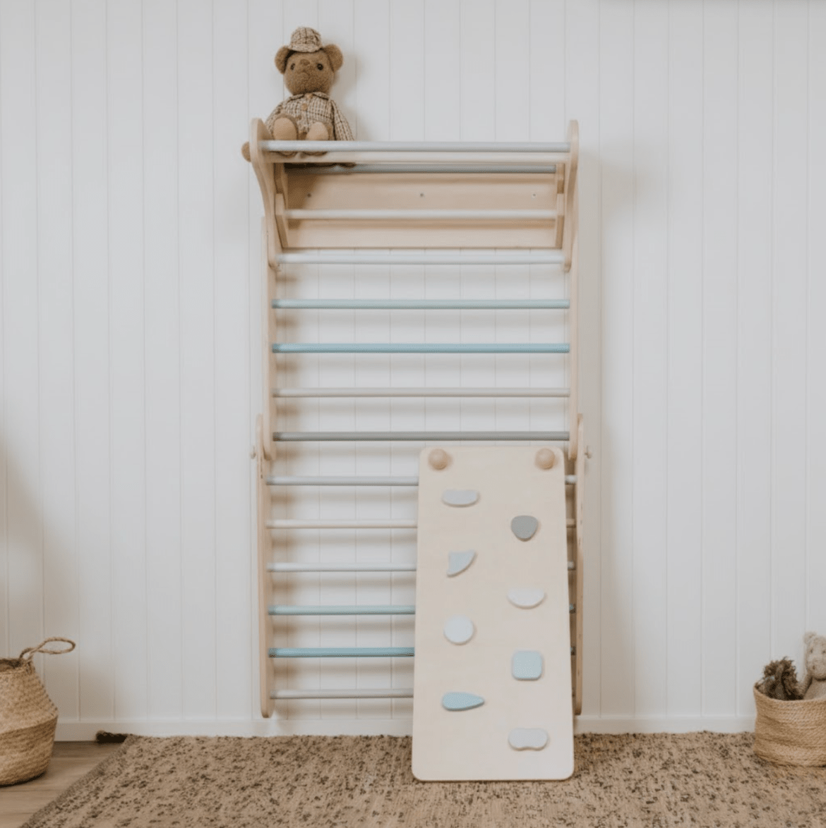 Pikler Triangle & Swedish Wall 2-in-1 Climber Set with Ramp - Kids