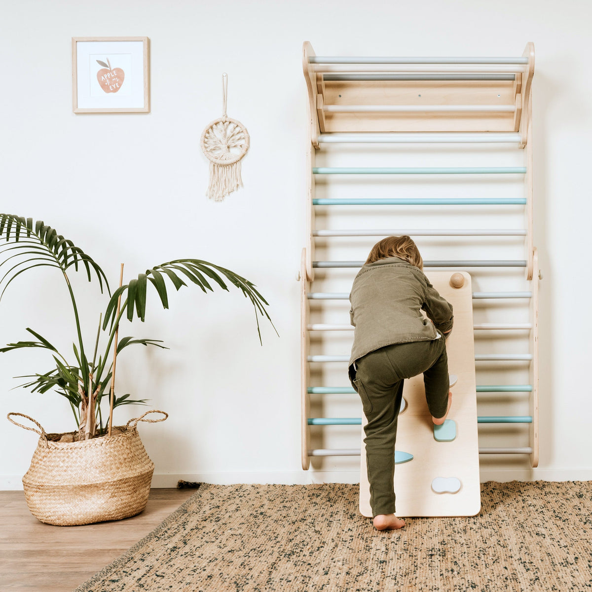 Pikler Triangle & Swedish Wall 2-in-1 Climber Set with Ramp - Kids
