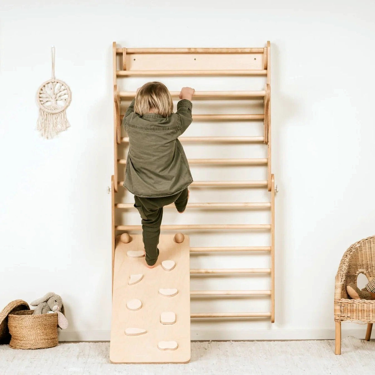 Pikler Triangle & Swedish Wall 2-in-1 Climber Set with Ramp - Kids
