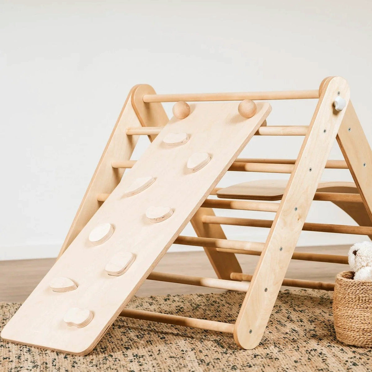 Pikler Triangle & Swedish Wall 2-in-1 Climber Set with Ramp - Kids